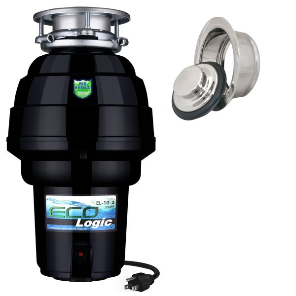 Eco Logic 1-1/4 HP Continuous Feed Garbage Disposal with Polished Chrome Sink Flange 10-US-EL-10-DS-3B-PC